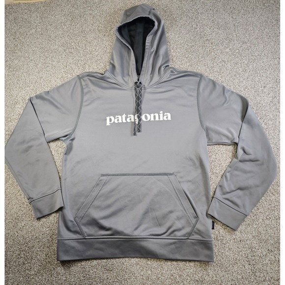 Patagonia Other - Patagonia Hoodie MED Grey Logo Polycycle Sweatshirt Kangaroo Pullover A6